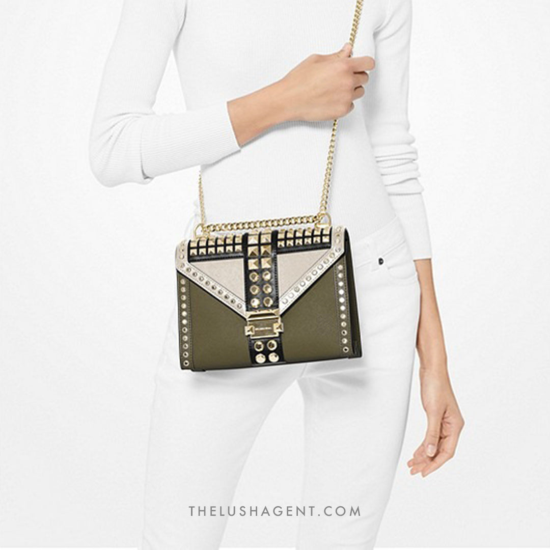 Michael Kors White Saffiano Studded Leather Small Selma Crossbody Bag Michael  Kors | TLC
